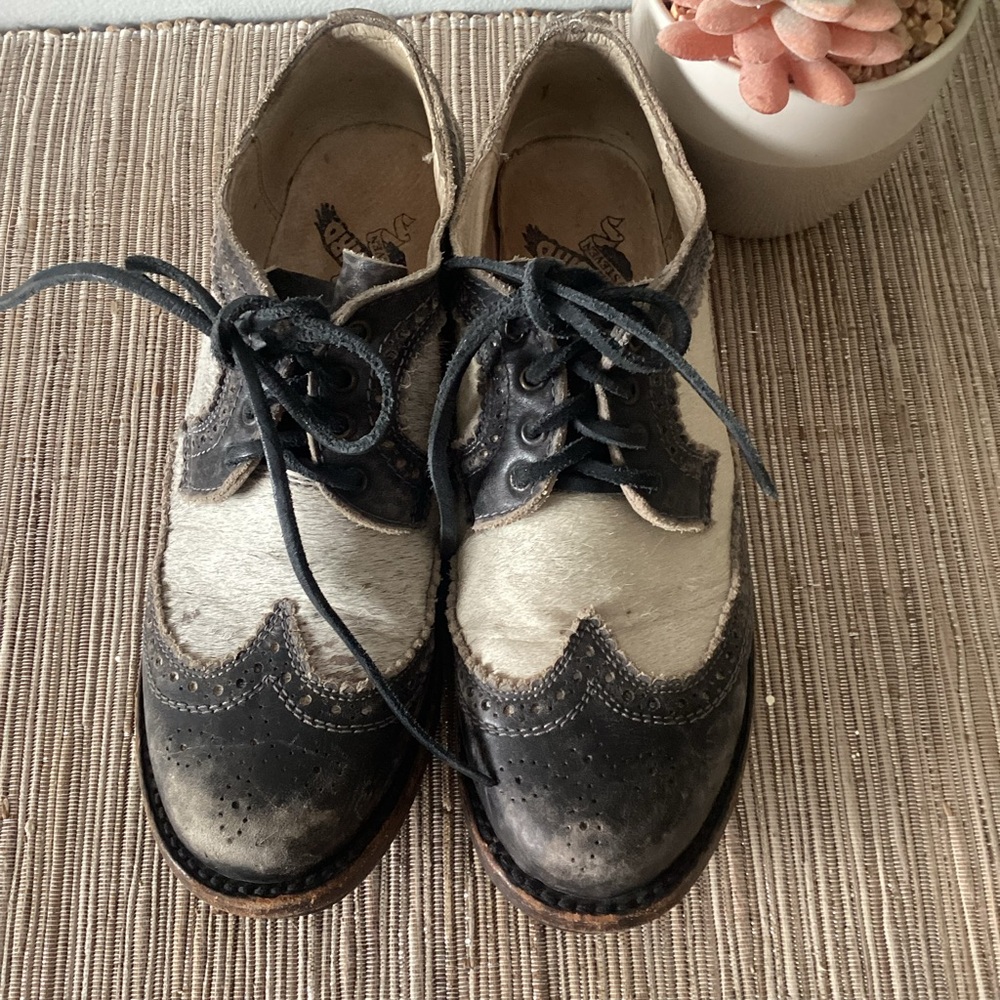 FREE BIRD Oxford Mackenna Black White Pony Hair Lace Up Shoes Size Womens 8 - Picture 5 of 8